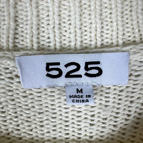 525 America Ivory Cotton Puff Sleeve Sweater Knit Pullover Cozy Chic Size M - Picture 2 of 8